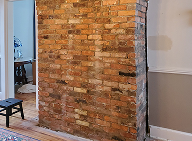 Our team will help you match brick of any color, as seen by this Oak Huron brick blend repair